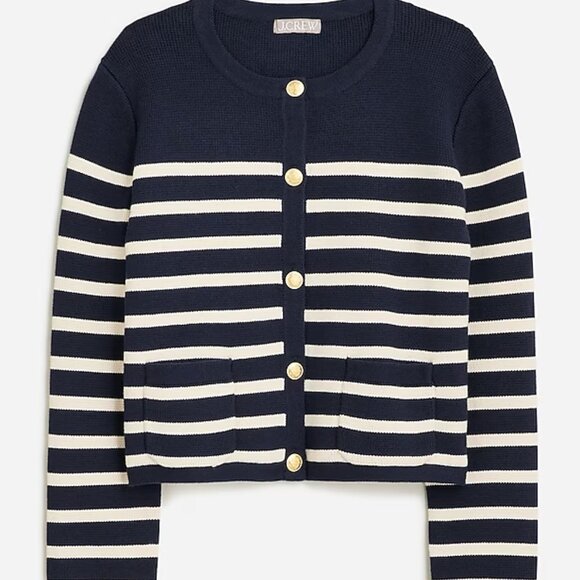 J. Crew Emilie Sweater Lady Jacket In Stripe XL Blue Ivory Cotton Office Casual - Picture 10 of 10